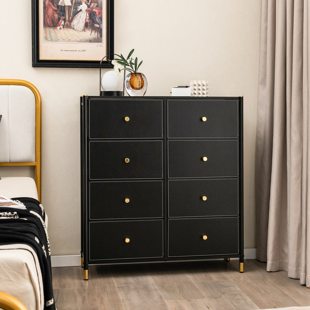 8-Drawer Fabric Dresser with Metal Frame and Storage Bins