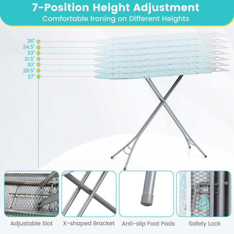 Foldable Ironing Board with Iron Rest and Adjustable Height