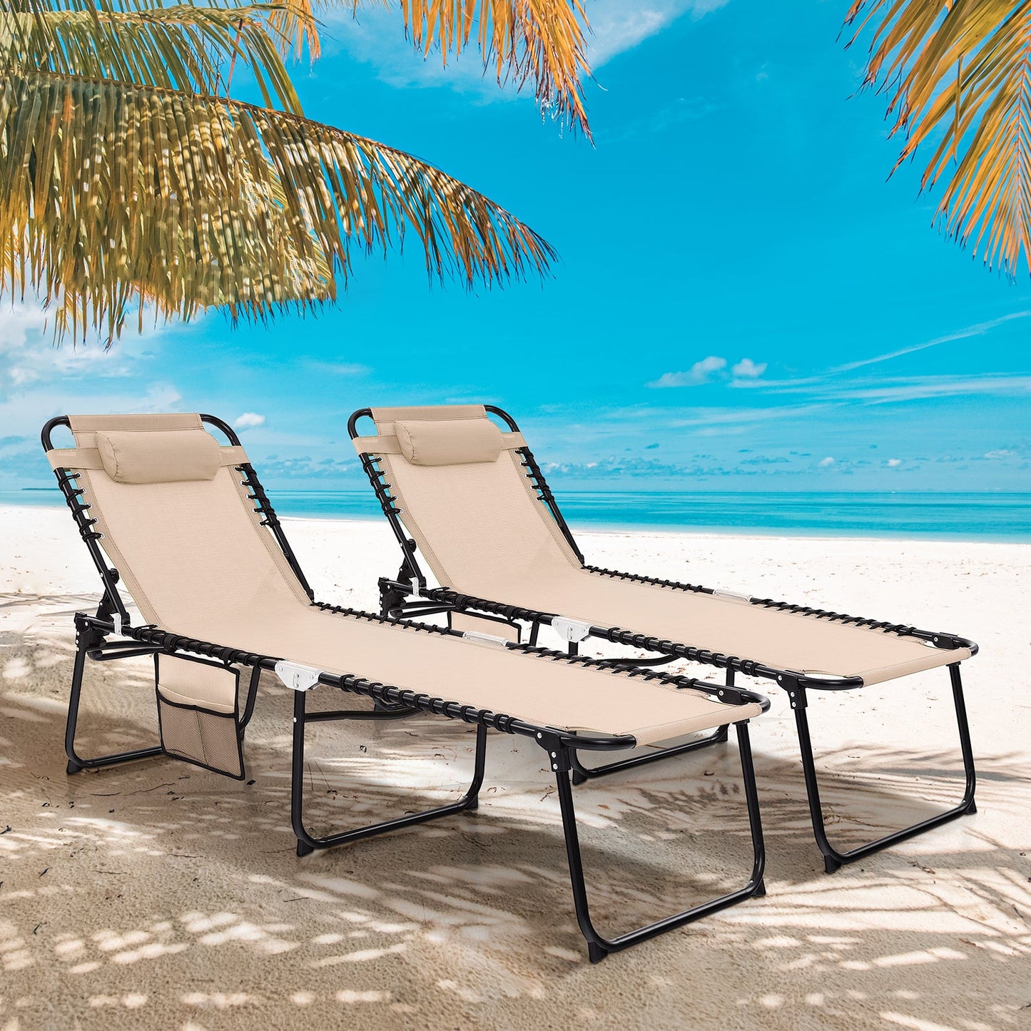 Foldable Recline Lounge Chair with Adjustable Backrest and Footrest
