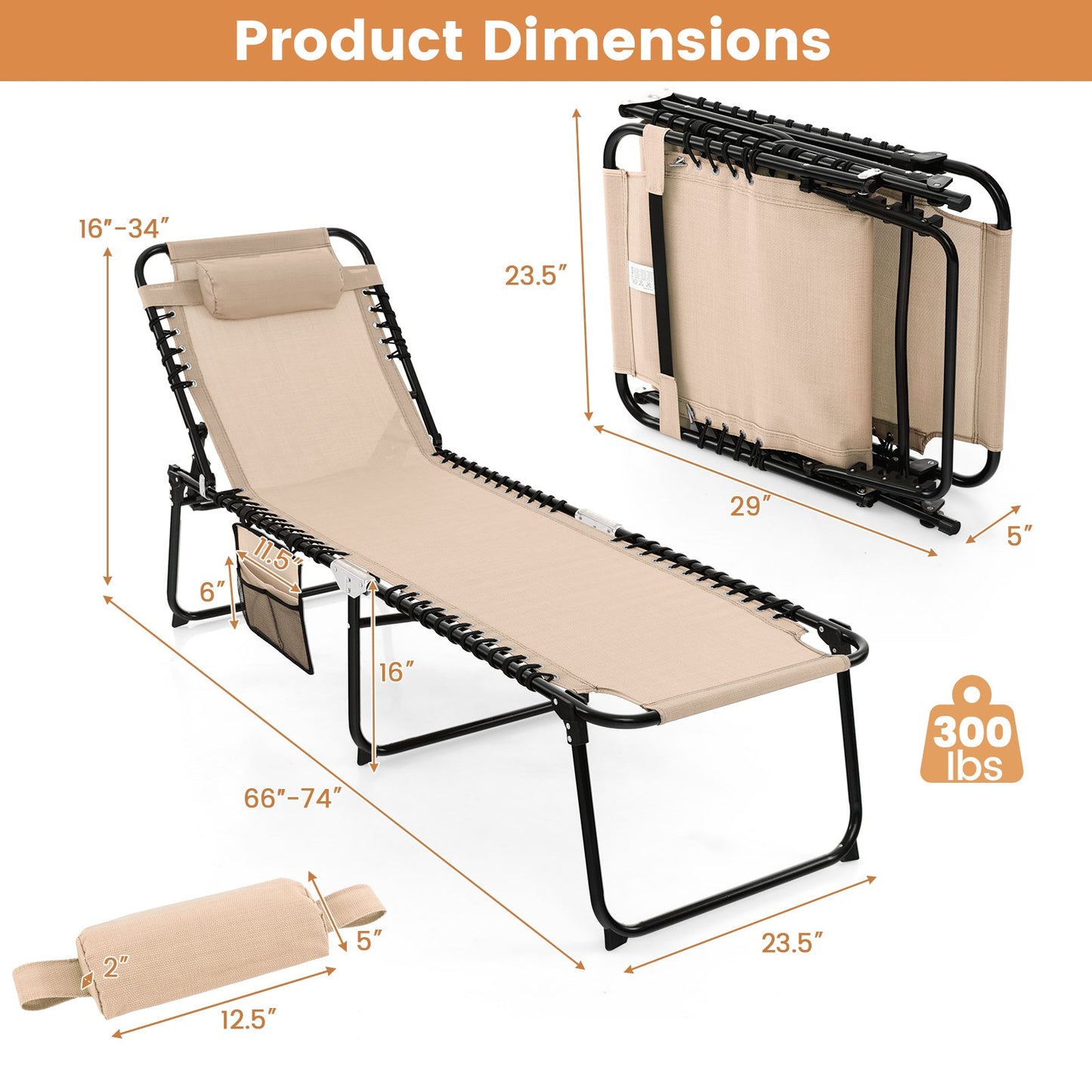 Foldable Recline Lounge Chair with Adjustable Backrest and Footrest
