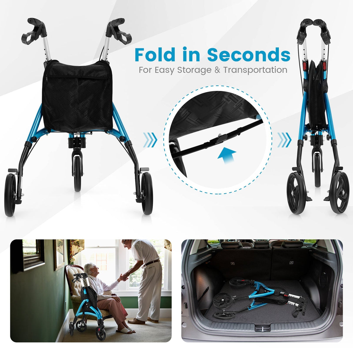 Foldable Rollator Walker with Lightweight Aluminum Frame
