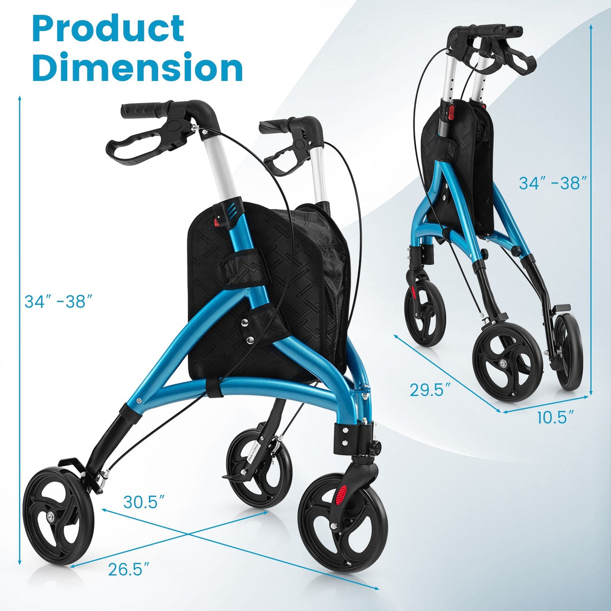 Foldable Rollator Walker with Lightweight Aluminum Frame