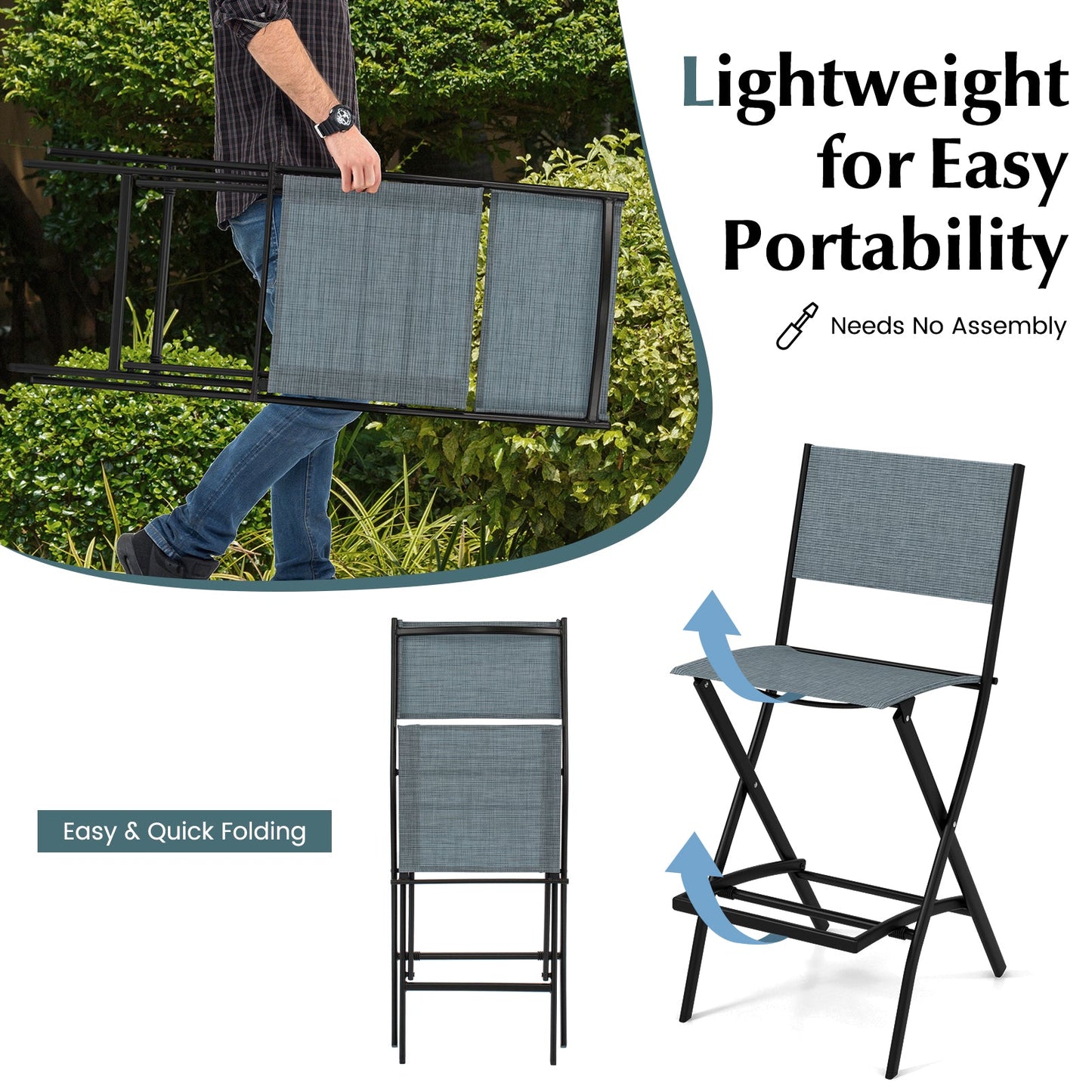 Folding Bar Stools Set of 2 Backrest Humanized Footrest