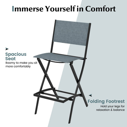 Folding Bar Stools Set of 2 Backrest Humanized Footrest