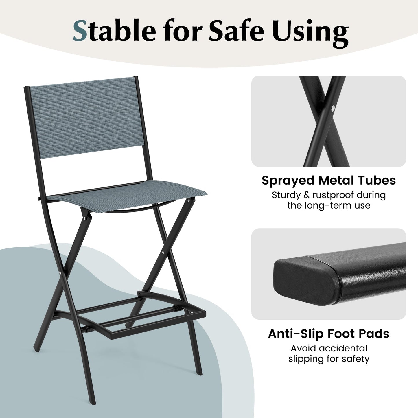 Folding Bar Stools Set of 2 Backrest Humanized Footrest