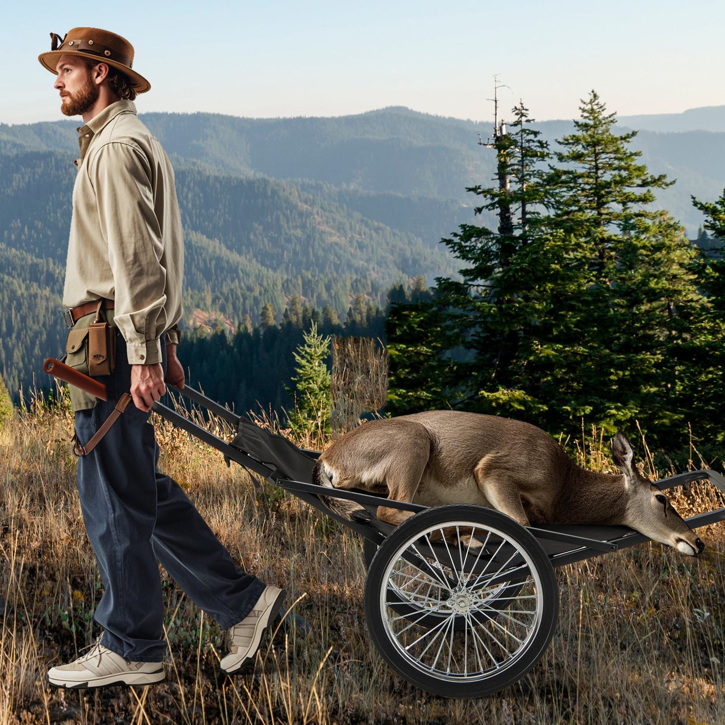 550 LBS Folding Deer Game Cart with Polyester Liner for Hunting