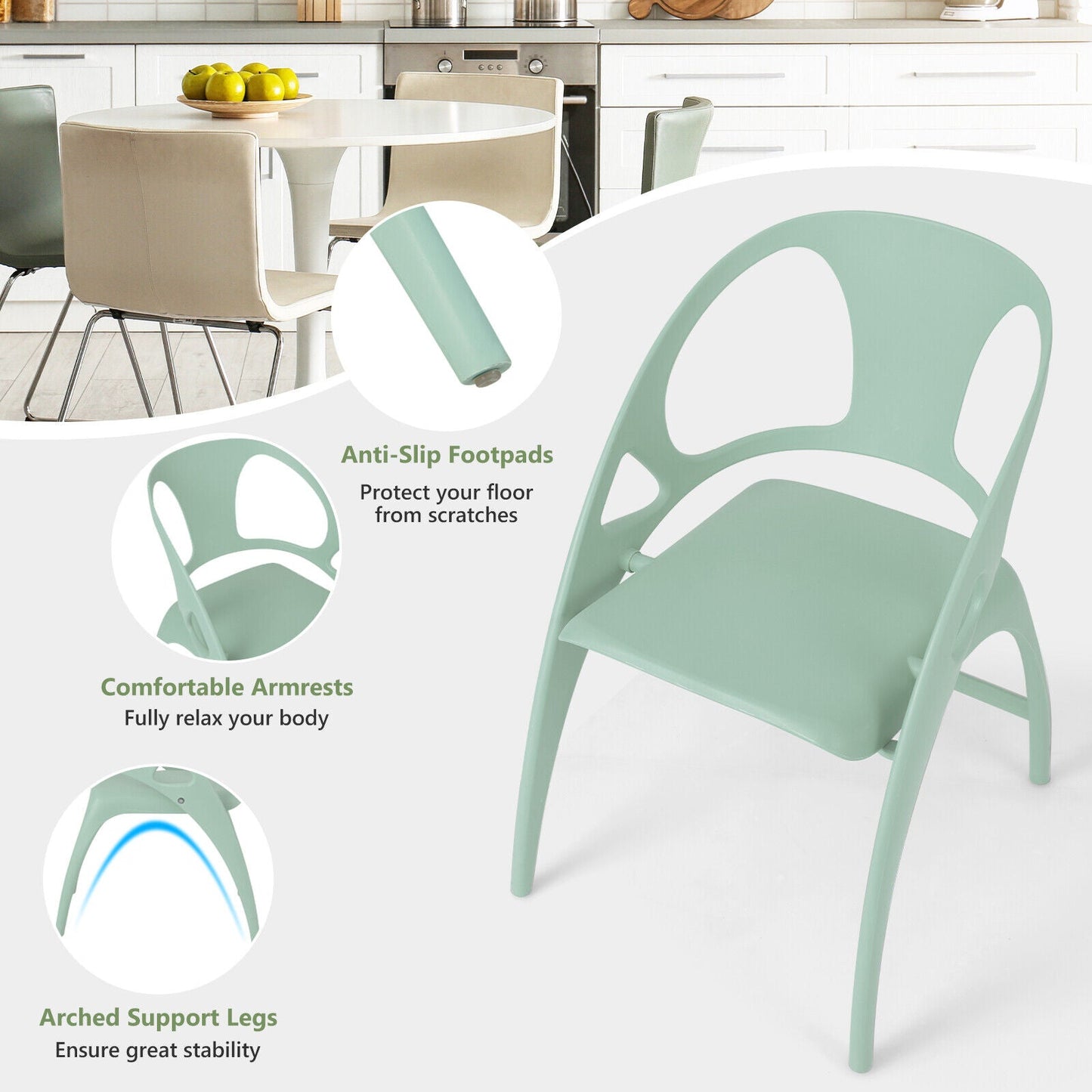 Folding Dining Chairs Set of 2 with Armrest and High Backrest