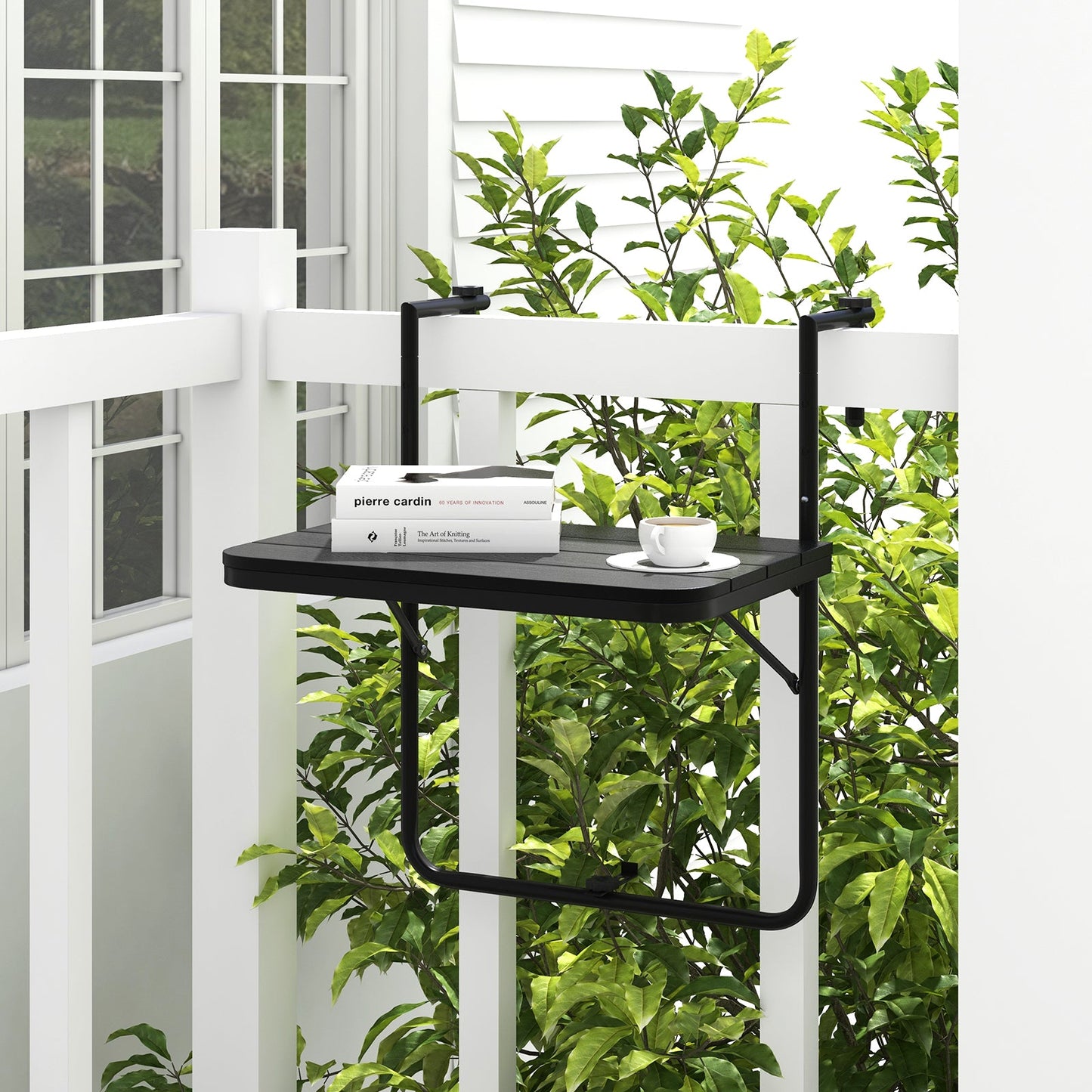 Folding Hanging Table with 3-Level Adjustable Height for Patio Balcony