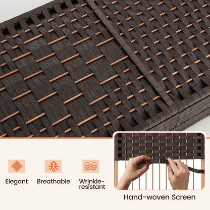 8-Panel Folding Room Divider with Hand-Woven Texture and Solid Wood Frame