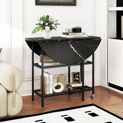 Folding Round Dining Table with Lockable Wheels