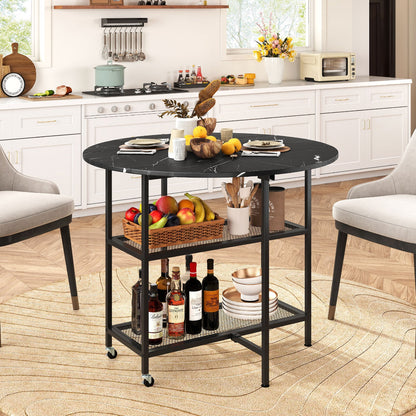 Folding Round Dining Table with Lockable Wheels