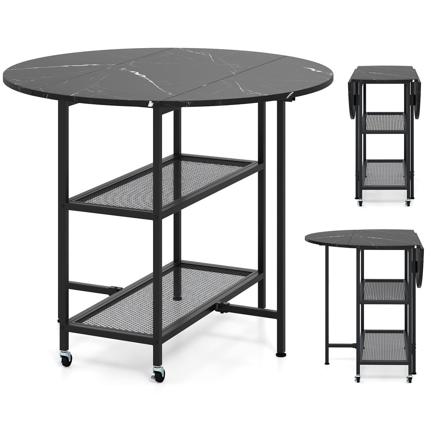 Folding Round Dining Table with Lockable Wheels