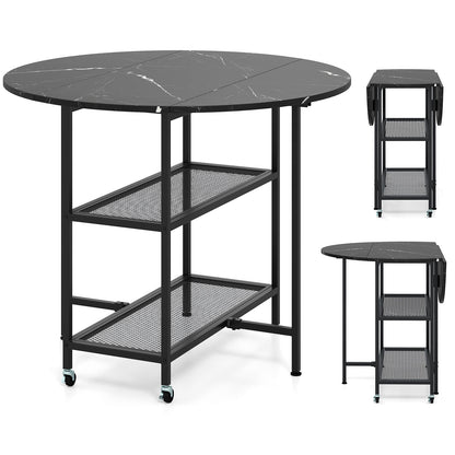 Folding Round Dining Table with Lockable Wheels