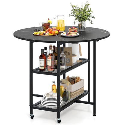 Folding Round Dining Table with Lockable Wheels