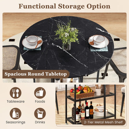 Folding Round Dining Table with Lockable Wheels