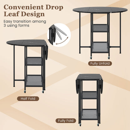 Folding Round Dining Table with Lockable Wheels