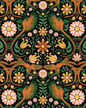 Folkie Birdie Wallpaper, black, orange and green