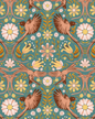 Folkie Birdie Wallpaper, dusty teal, peach and rust