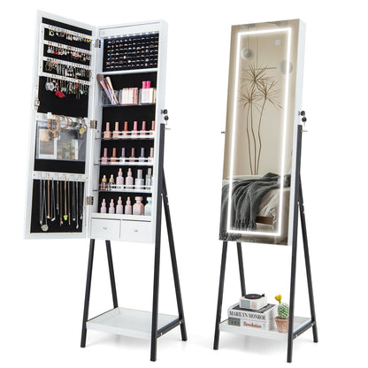 LED Standing Jewelry Mirror Cabinet with 3-Color Lighted Full-Length Mirror