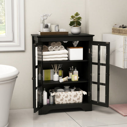 Freestanding Display Storage Cabinet with 2 Glass Doors and Adjustable Shelves