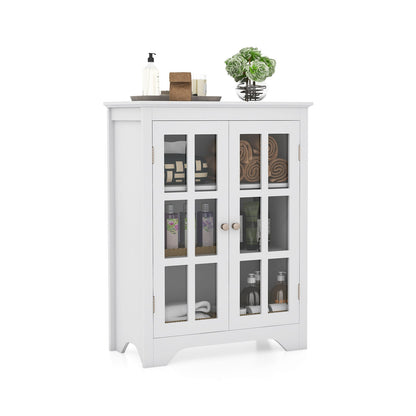 Freestanding Display Storage Cabinet with 2 Glass Doors and Adjustable Shelves