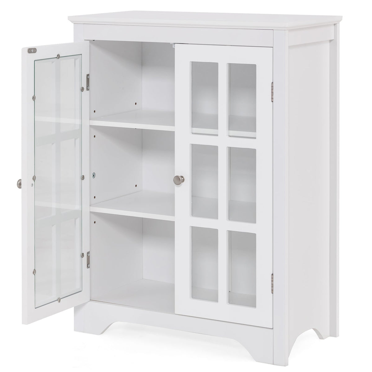 Freestanding Display Storage Cabinet with 2 Glass Doors and Adjustable Shelves