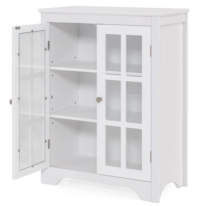 Freestanding Display Storage Cabinet with 2 Glass Doors and Adjustable Shelves