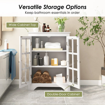 Freestanding Display Storage Cabinet with 2 Glass Doors and Adjustable Shelves