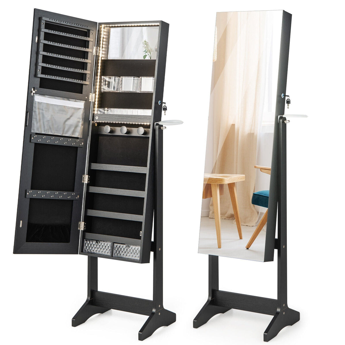 Freestanding Jewelry Cabinet with Full Length HD Mirror
