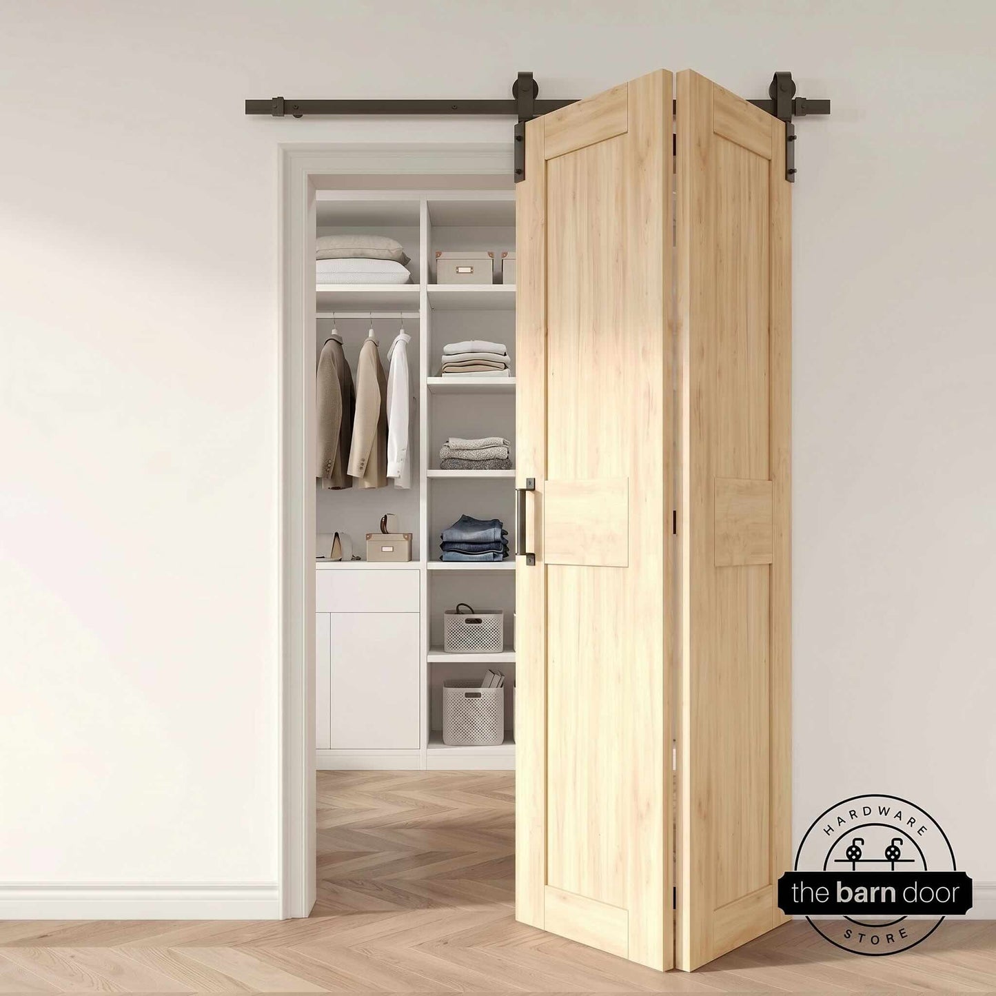 J-Strap Bifold Barn Door Hardware | Matte Black | 2 Door Kit