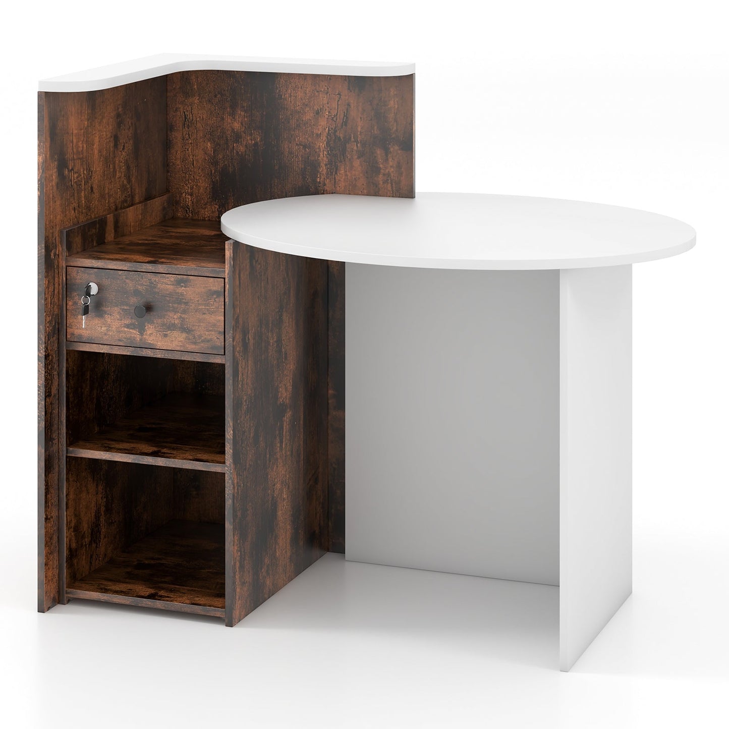 Front Reception Office Desk with Open Shelf and Lockable Drawer