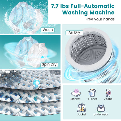 7.7 lbs Full-Automatic Washing Machine with 10 Washing Programs
