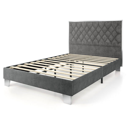 Full/Queen Size Upholstered Bed Frame with Velvet Headboard