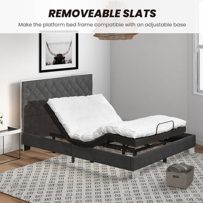 Full/Queen Size Upholstered Bed Frame with Velvet Headboard