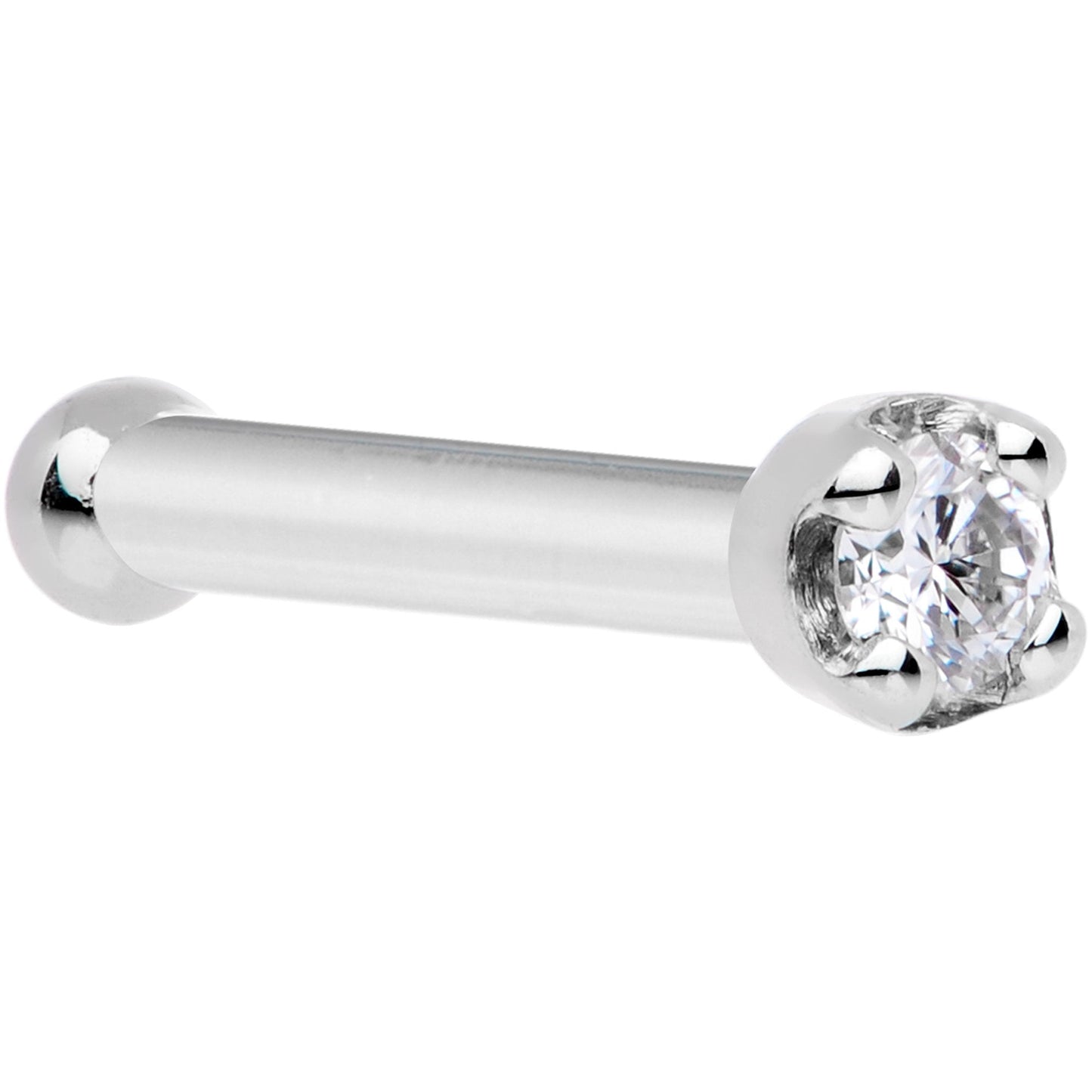 Solid 14K White Gold 1.5mm Genuine Diamond Nose Ring