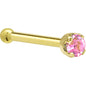 Solid 14K Yellow Gold 2mm Pink Cubic Zirconia Nose Ring