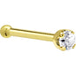 Solid 14K Yellow Gold 2mm Clear Cubic Zirconia Nose Ring