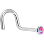 Solid 14K White Gold 2mm Fuchsia Synthetic Opal Nose Ring