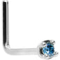 Solid 14K White Gold 1.5mm Genuine Blue Diamond Nose Ring