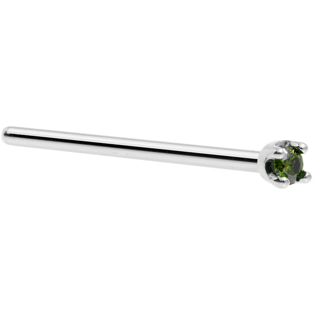 14k White Gold 2mm Lab Grown Green Diamond Nose Ring