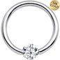 14G 7/16 Solid 14k White Gold 4mm Clear Cubic Zirconia Tension Captive Ring
