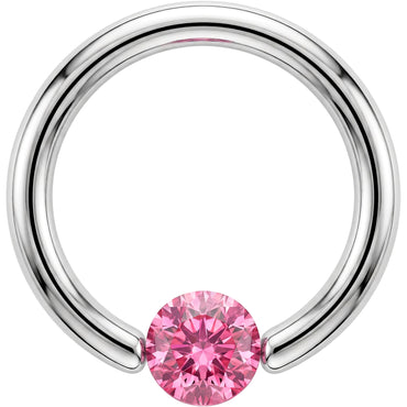 14G 7/16 Solid 14k White Gold 4mm Pink Cubic Zirconia Tension Captive Ring
