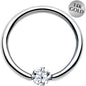 16G 3/8 Solid 14k White Gold 3mm Clear Cubic Zirconia Tension Captive Ring