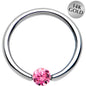 16G 3/8 Solid 14k White Gold 3mm Pink Cubic Zirconia Tension Captive Ring