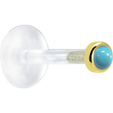 16G 1/4 Solid 14K Yellow Gold 2mm Genuine Turquoise Bioplast Tragus Earring Stud