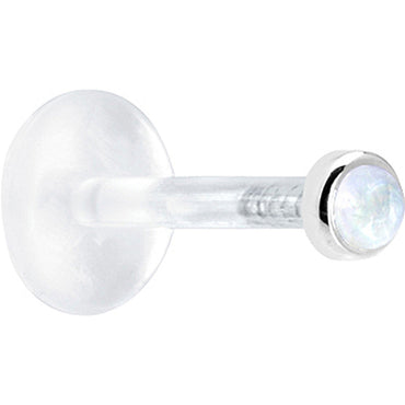 16G 1/4 Solid 14K White Gold 2mm Genuine Rainbow Moonstone Bioplast Tragus Earring Stud