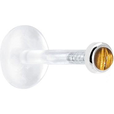 16G 1/4 Solid 14K White Gold 2mm Genuine Tiger Eye Bioplast Tragus Earring Stud
