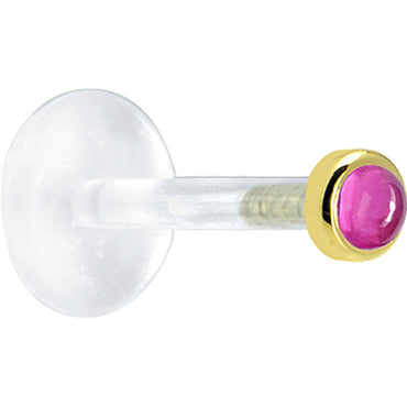 16G 1/4 Solid 14K Yellow Gold 2mm Genuine Pink Tourmaline Bioplast Tragus Earring Stud