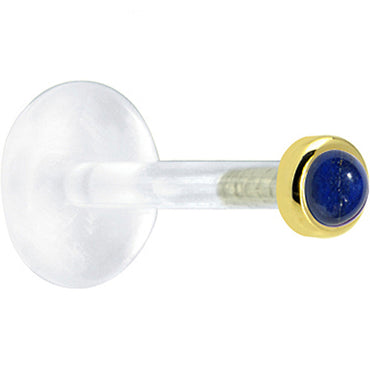 16G 1/4 Solid 14K Yellow Gold 2mm Genuine Blue Lapis Lazuli Bioplast Tragus Earring Stud