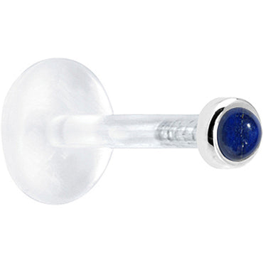16G 1/4 Solid 14K White Gold 2mm Genuine Blue Lapis Lazuli Bioplast Tragus Earring Stud